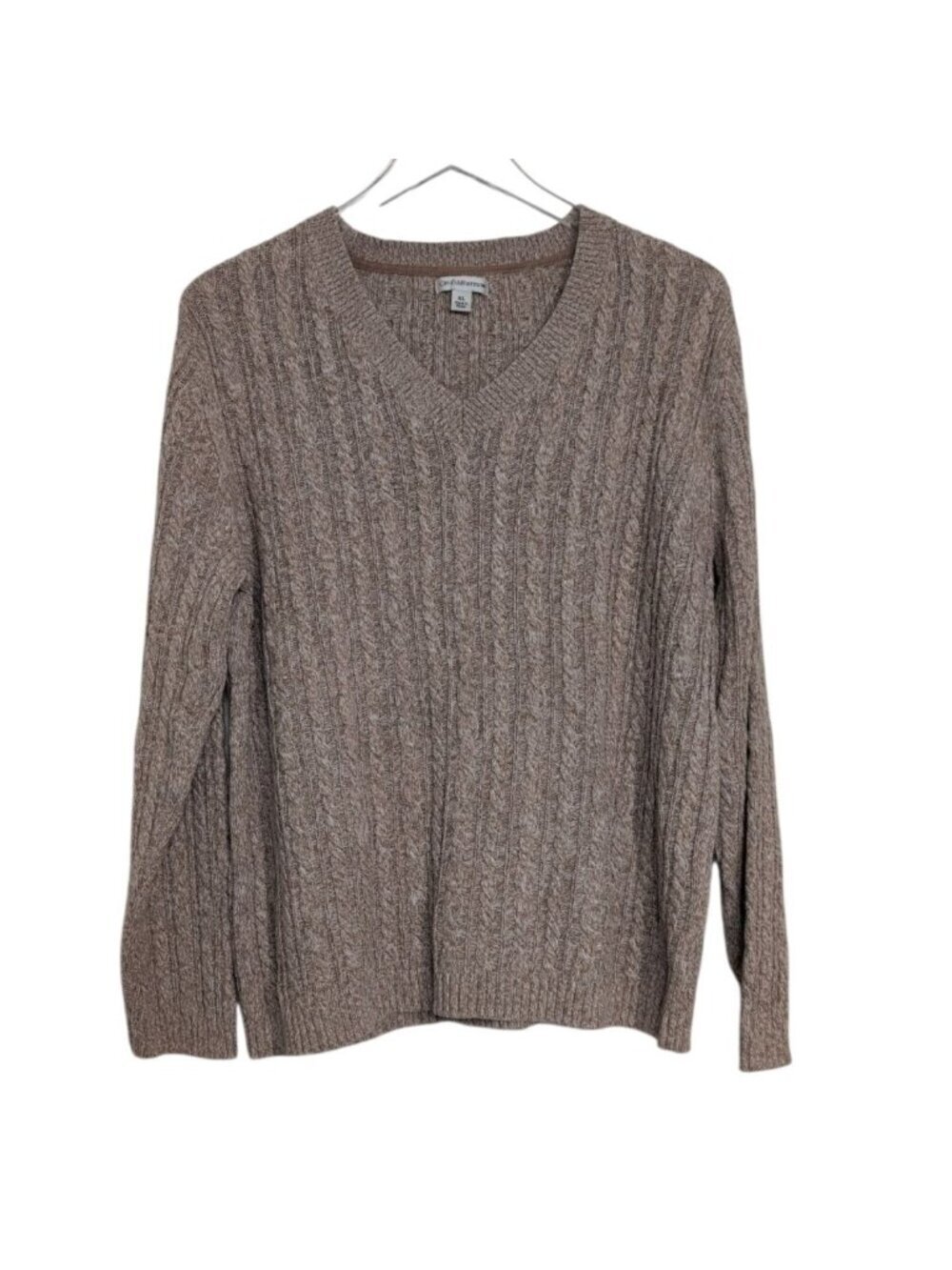 Croft & Barrow Cable Knit Sweater Womens Size XL Brown 100% Cotton V Neck Casual